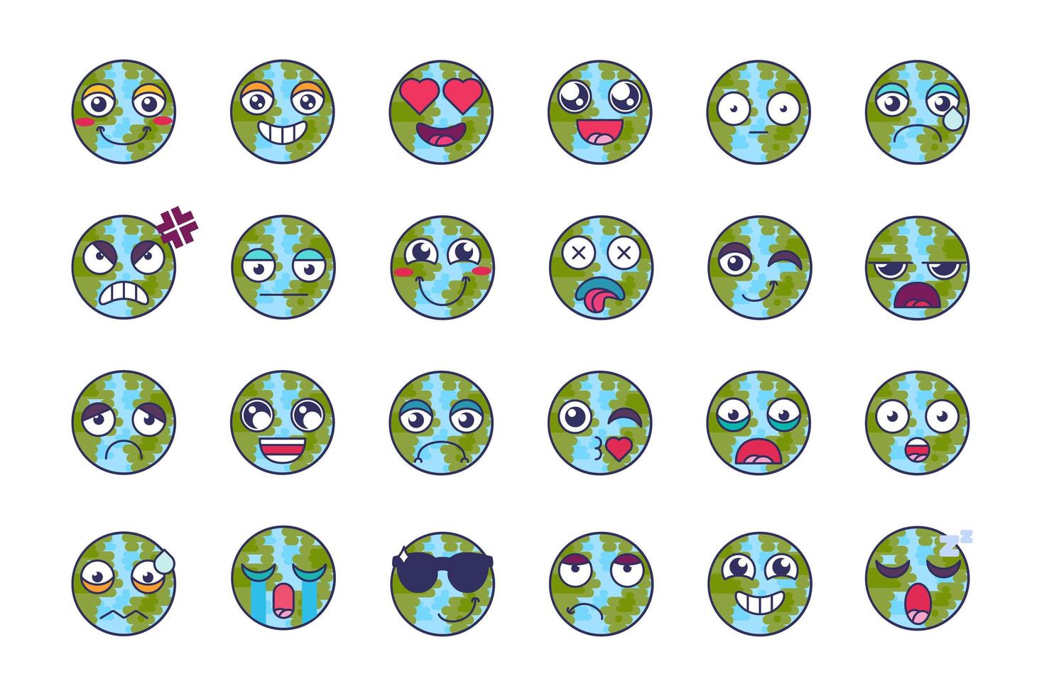 Planet Globus Emoji Stimmung und Ausdruck Set Vektor