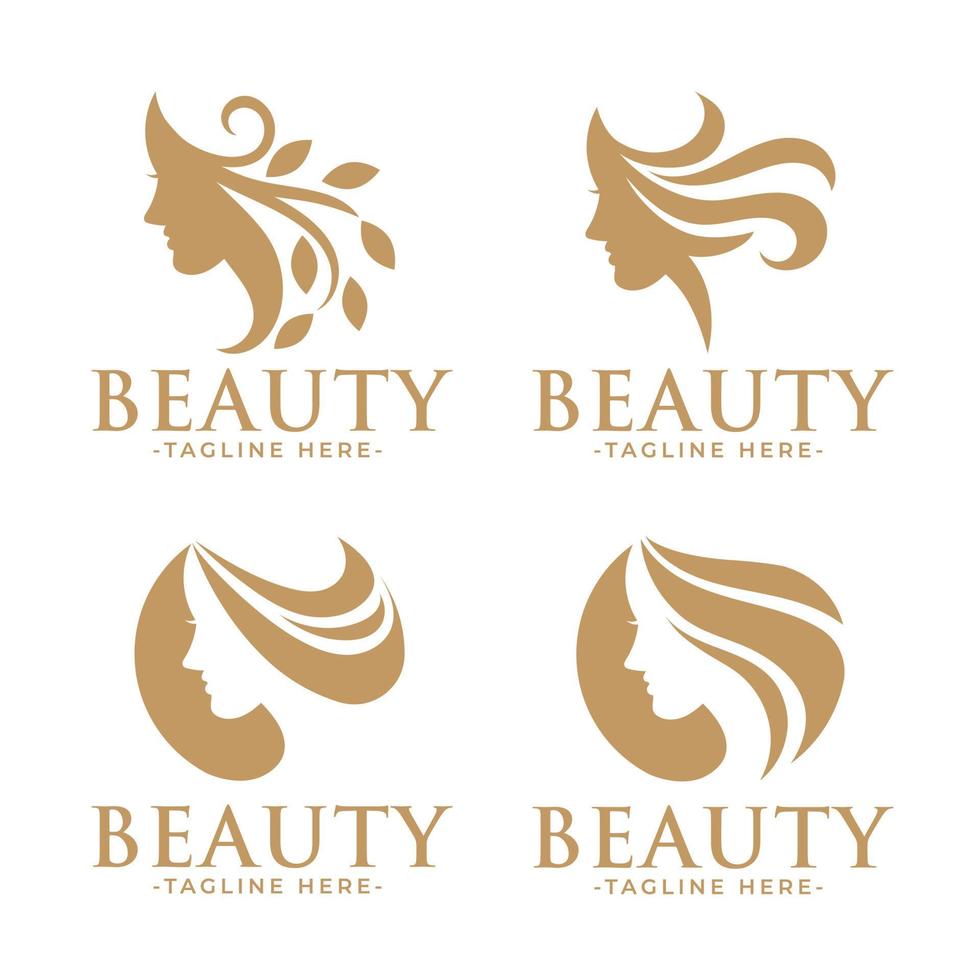 gyllene skönhet kvinna feminin logotyp mall vektor