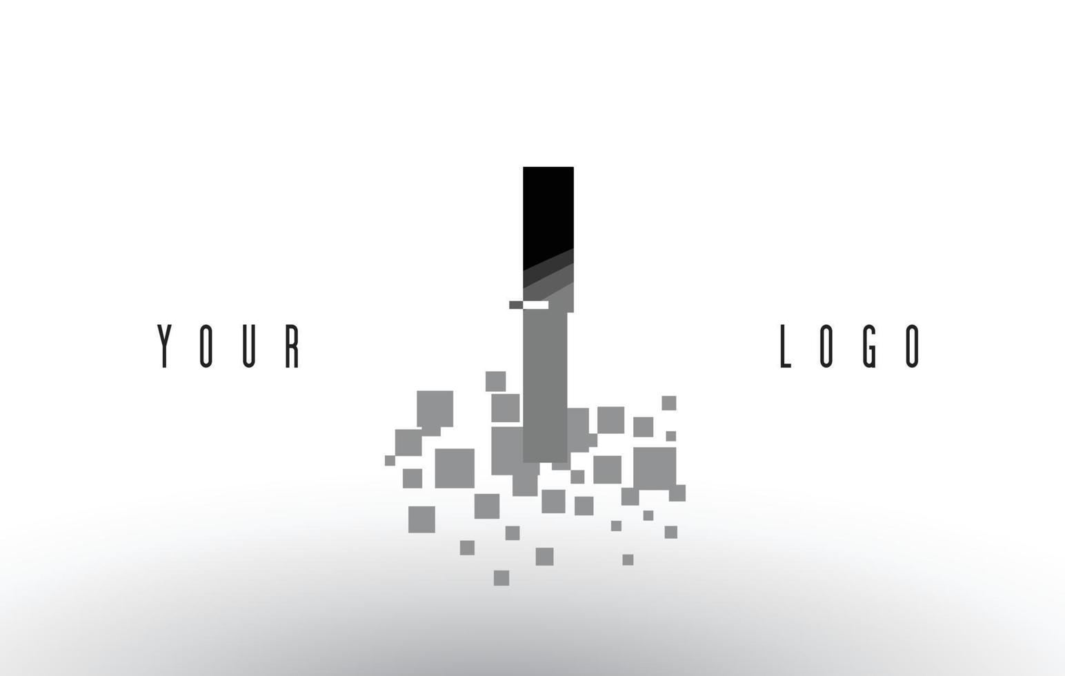 i-Pixel-Buchstaben-Logo mit digitalen zerbrochenen schwarzen Quadraten vektor