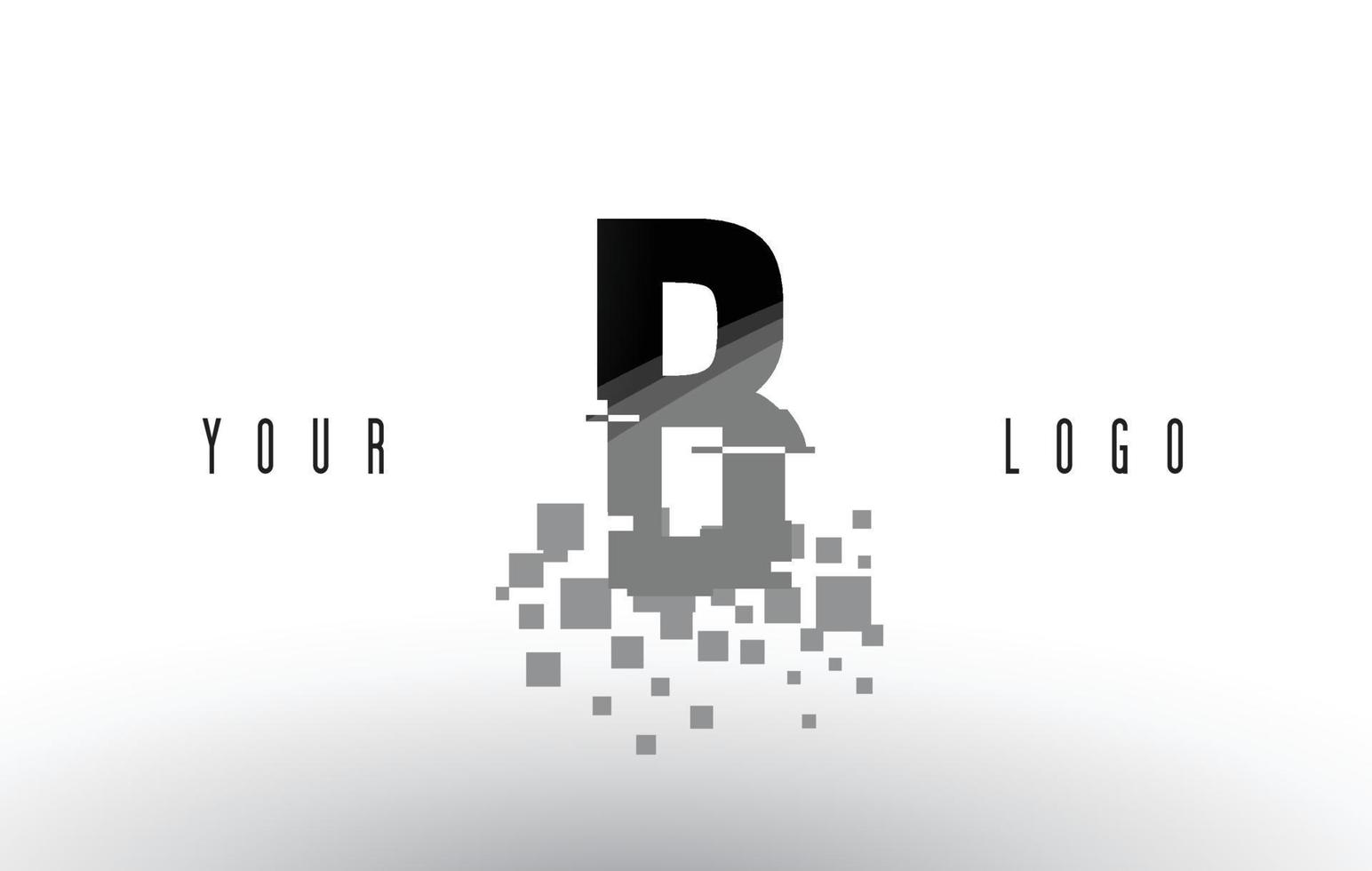 b-Pixel-Buchstaben-Logo mit digitalen zerbrochenen schwarzen Quadraten vektor