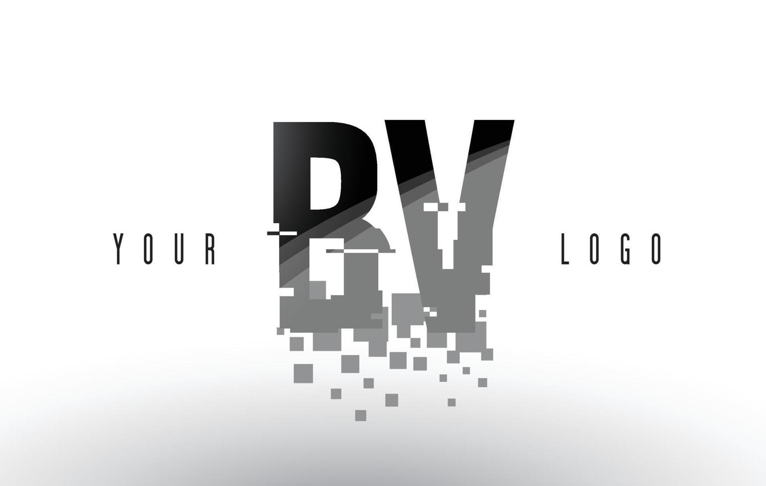 bv bv Pixelbuchstaben-Logo mit digitalen zerbrochenen schwarzen Quadraten vektor