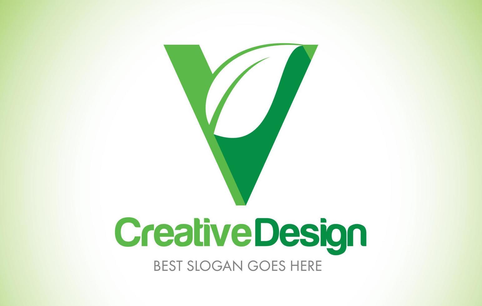 v gröna blad brev design logotyp. eco bio leaf brev ikon illustration logotyp. vektor