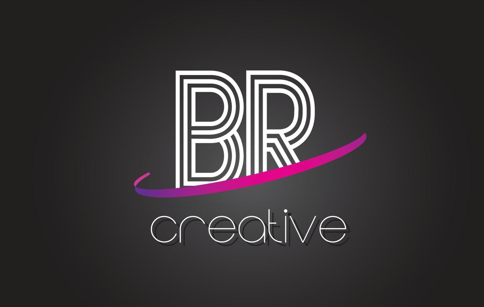 br br brief logo mit liniendesign und lila swoosh. vektor