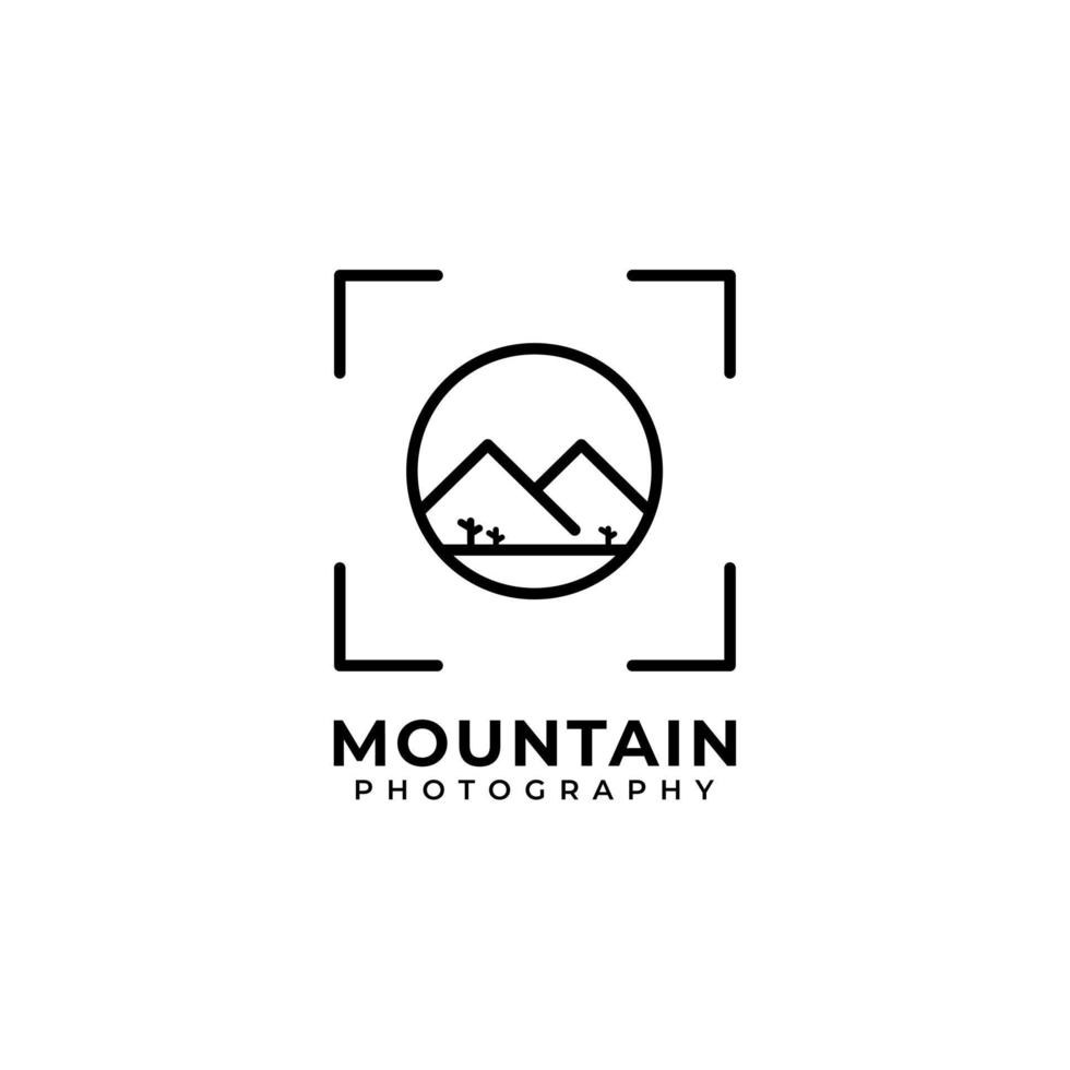 fotografikamera fokus fyrkantig ram logotyp för naturäventyr fotograf vektor