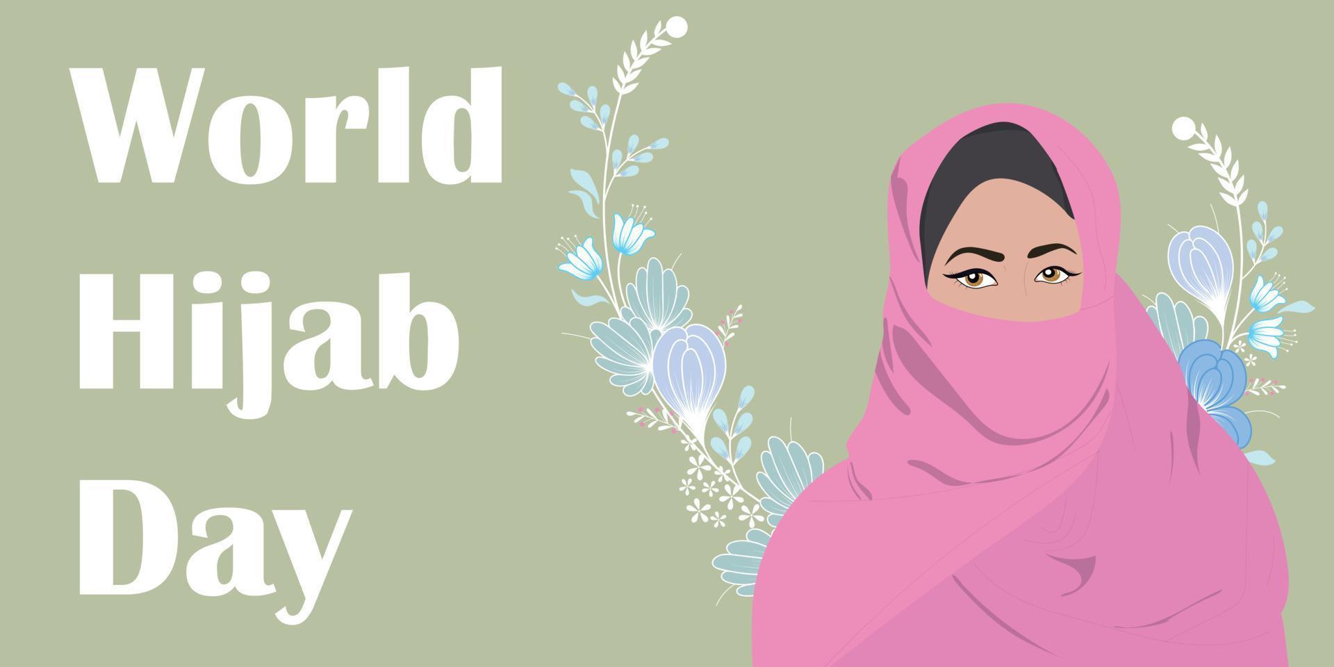 Welthijab-Tagesbanner. muslimische frau im hijab. vektor