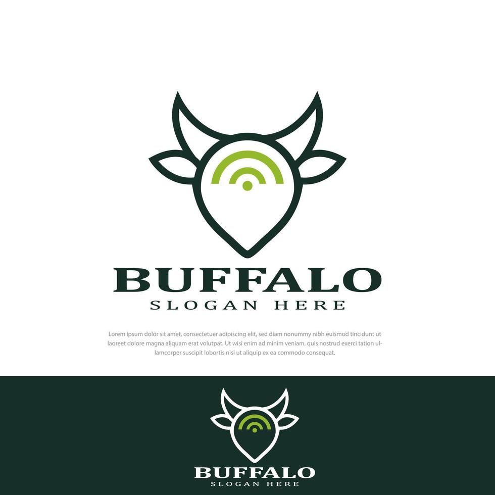 Büffelkopf Logo Grafik Karte Standortsignal, Illustration, Designvorlage, Symbol, Symbol, Vektor