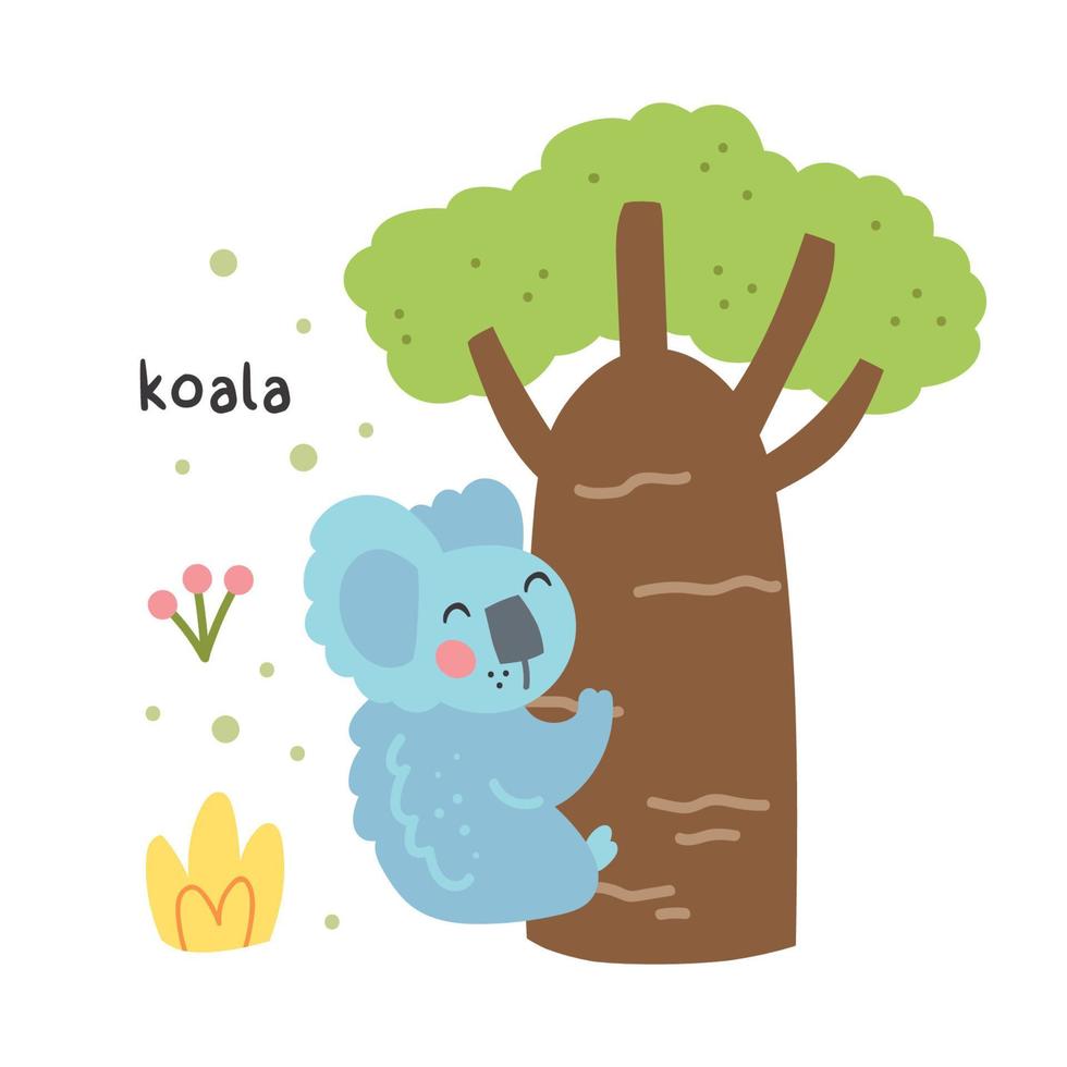 wildes Tier kindische Illustration niedlicher Koalabär auf dem Baumvektordesign für Kinder lokalisiert auf weißem Hintergrund vektor