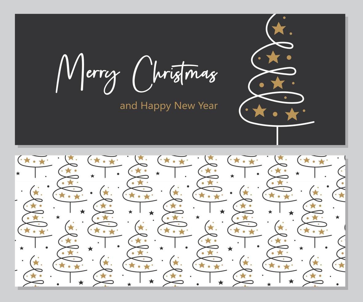 god jul och gott nytt år gratulationskort banner mall julgran med bokstäver bakgrund med julgran mönster vinter semester inredning vektor