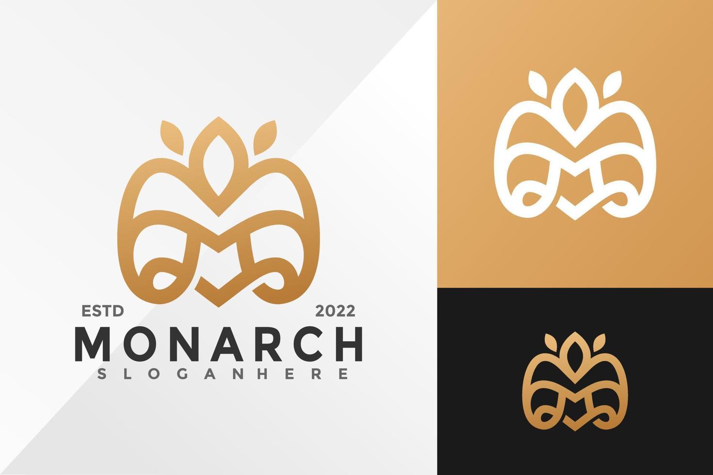 bokstaven m monark leaf logotyp design vektor illustration mall