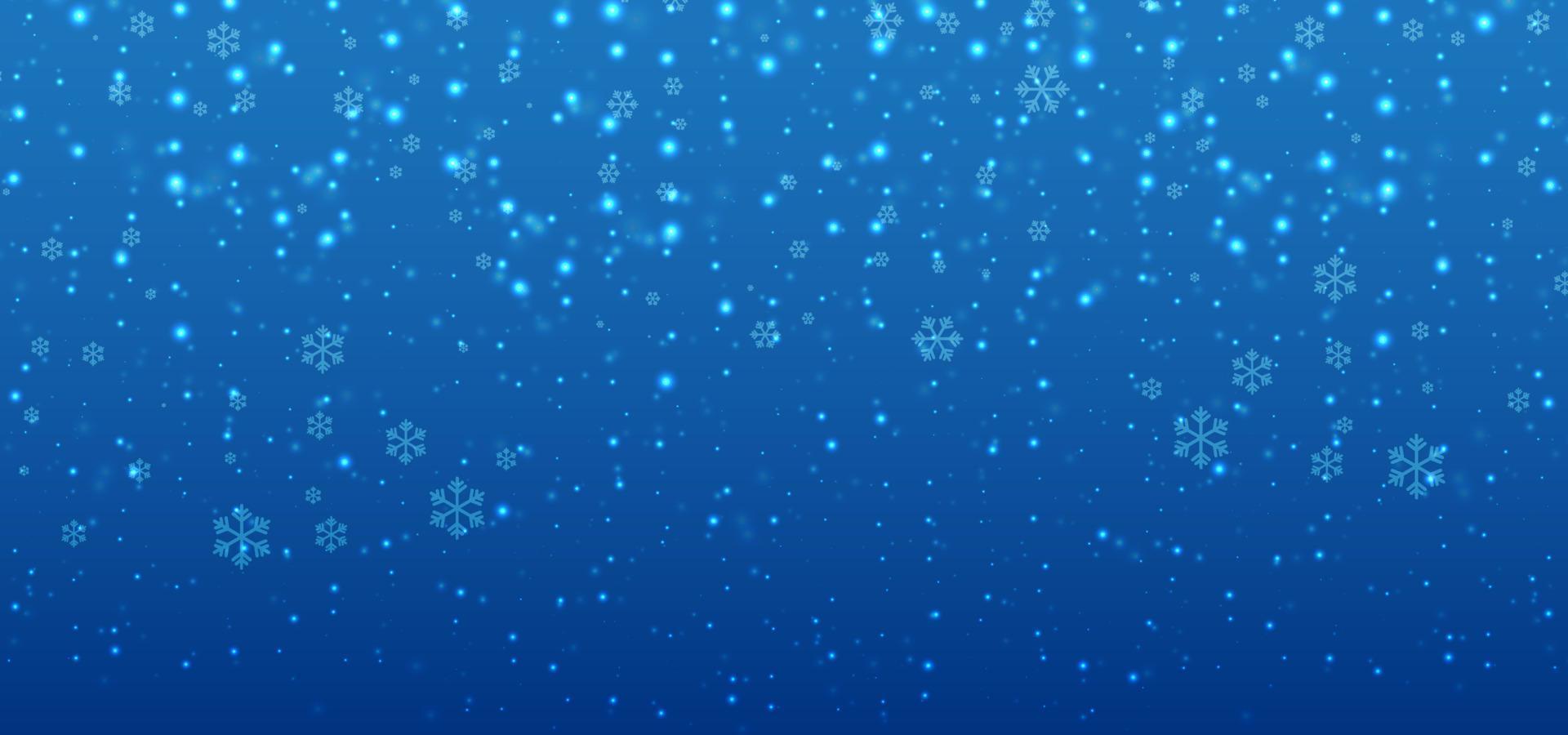 Weihnachtshintergrund mit blauem Licht und Schneeflocken vektor