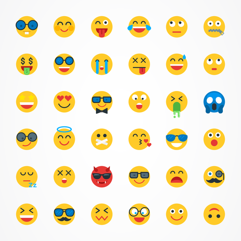 platt emoji emoticon vektor ikonuppsättning