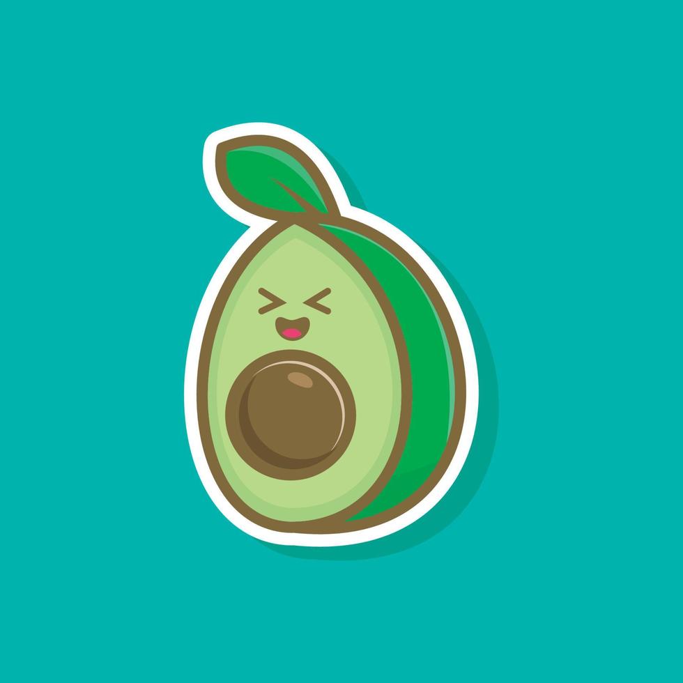 süße Cartoon-Illustration, Avocado-Charakter, einfacher flacher Design-Animationsaufkleber-Stil vektor