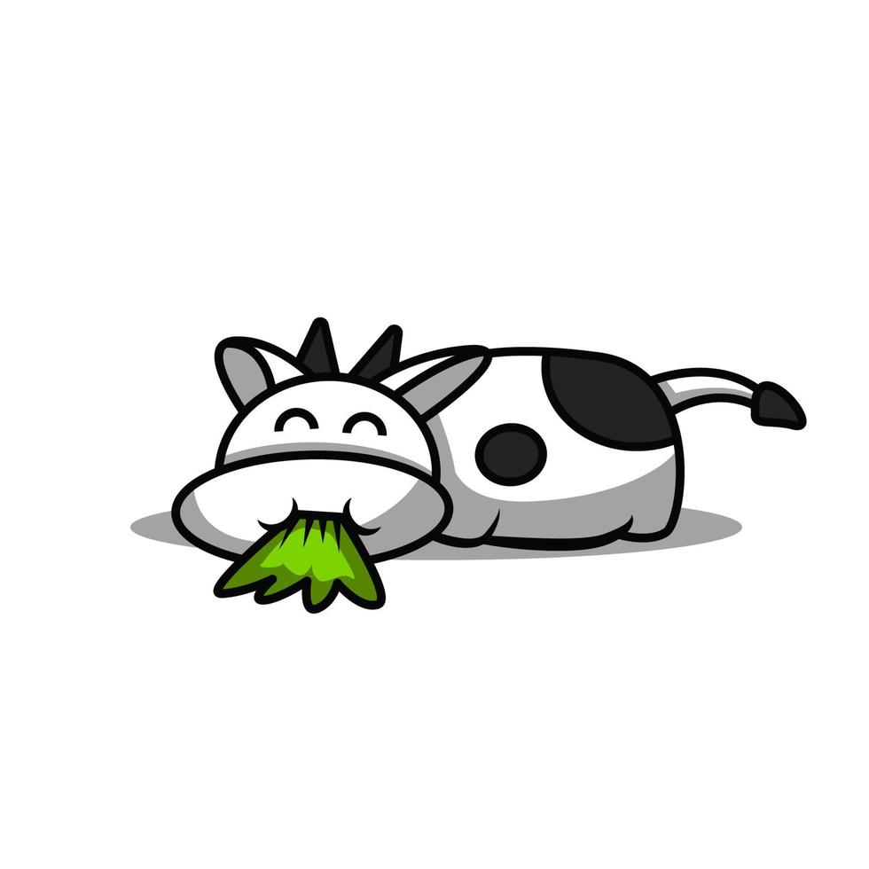Cartoon-Illustration für Kinder, süße Kuh, die Gras isst, Animationsdesign für Tiercharaktere vektor