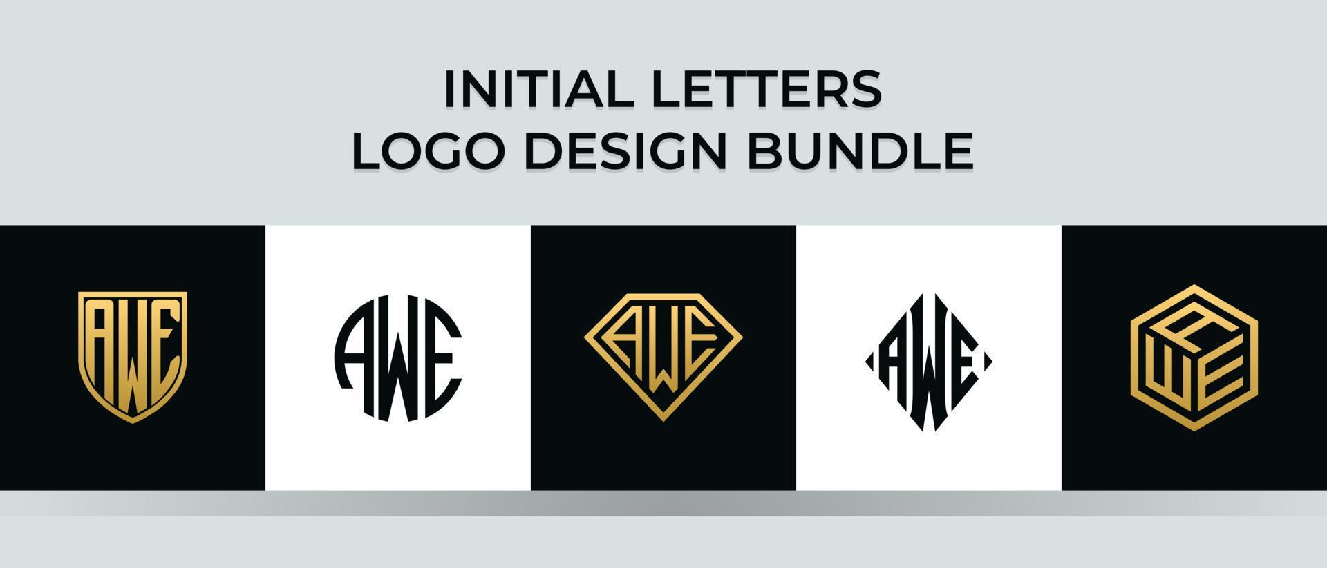 inledande bokstäver awe logotyp design bunt vektor