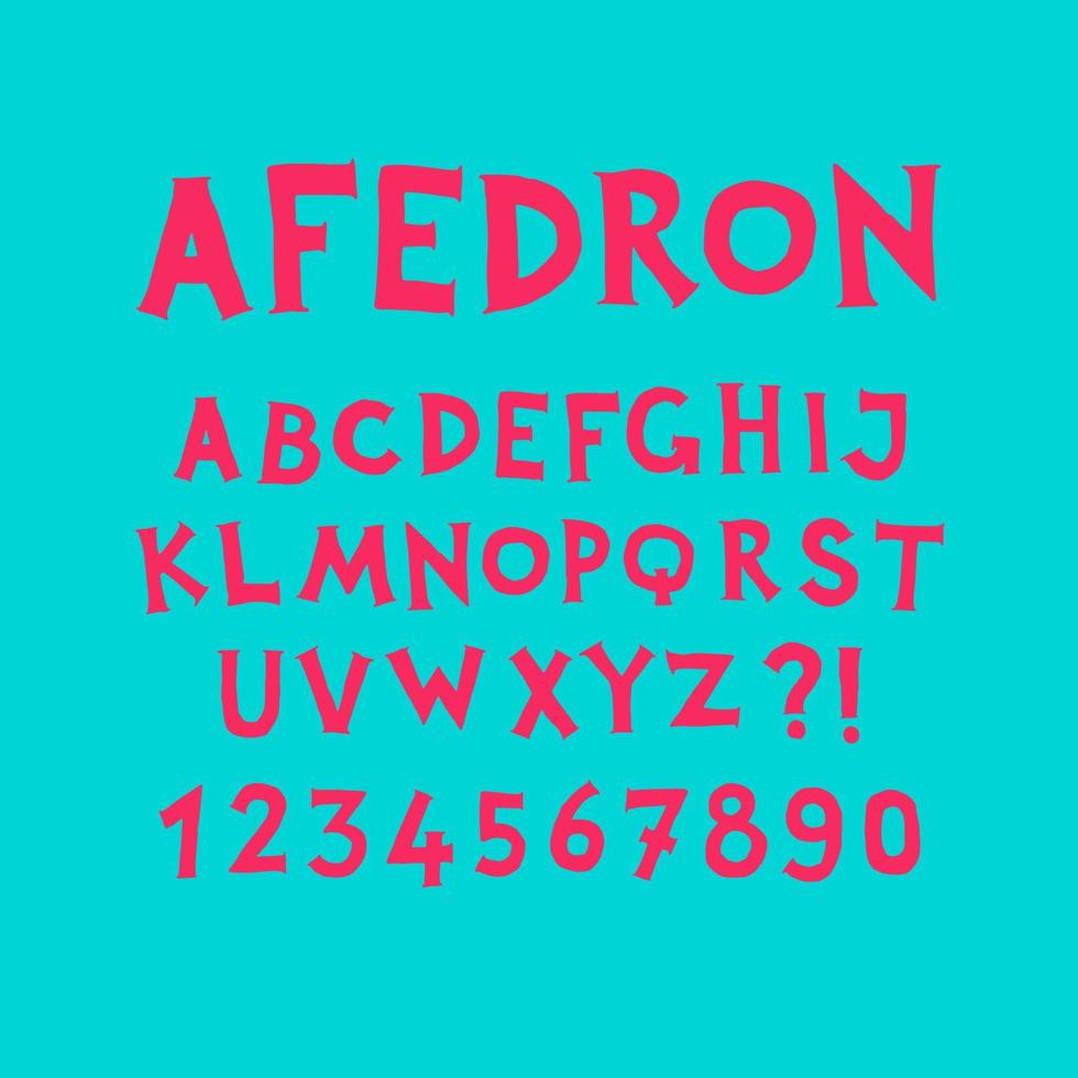 englisches Alphabet. Vektor. Satz lateinischer Buchstaben auf türkisfarbenem Hintergrund. lustige, informelle Schriftart. alle Symbole sind separat isoliert. Cartoon-Hipster-Stil. vektor