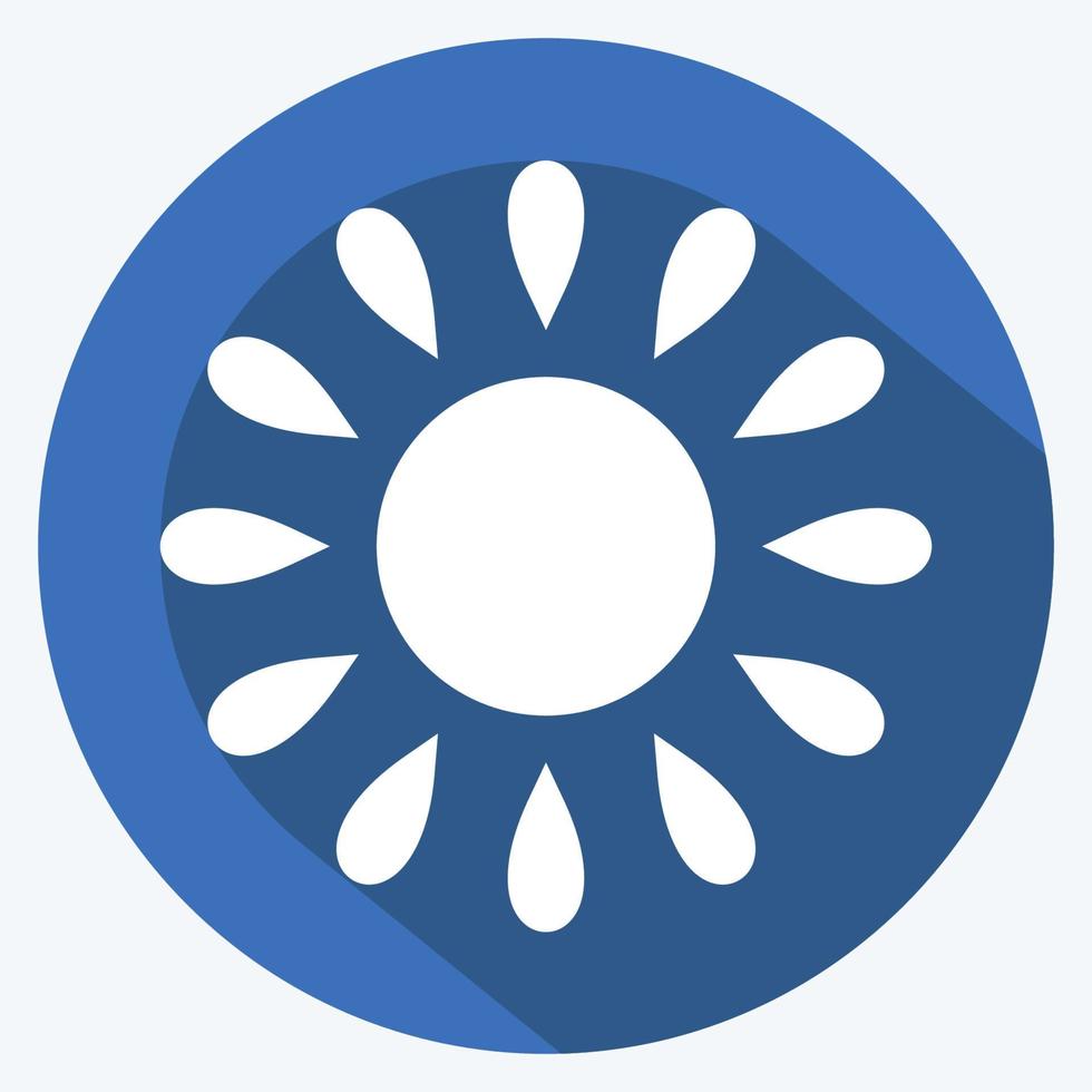 Sonniges Wetter-Symbol im trendigen langen Schatten-Stil isoliert auf weichem blauem Hintergrund vektor