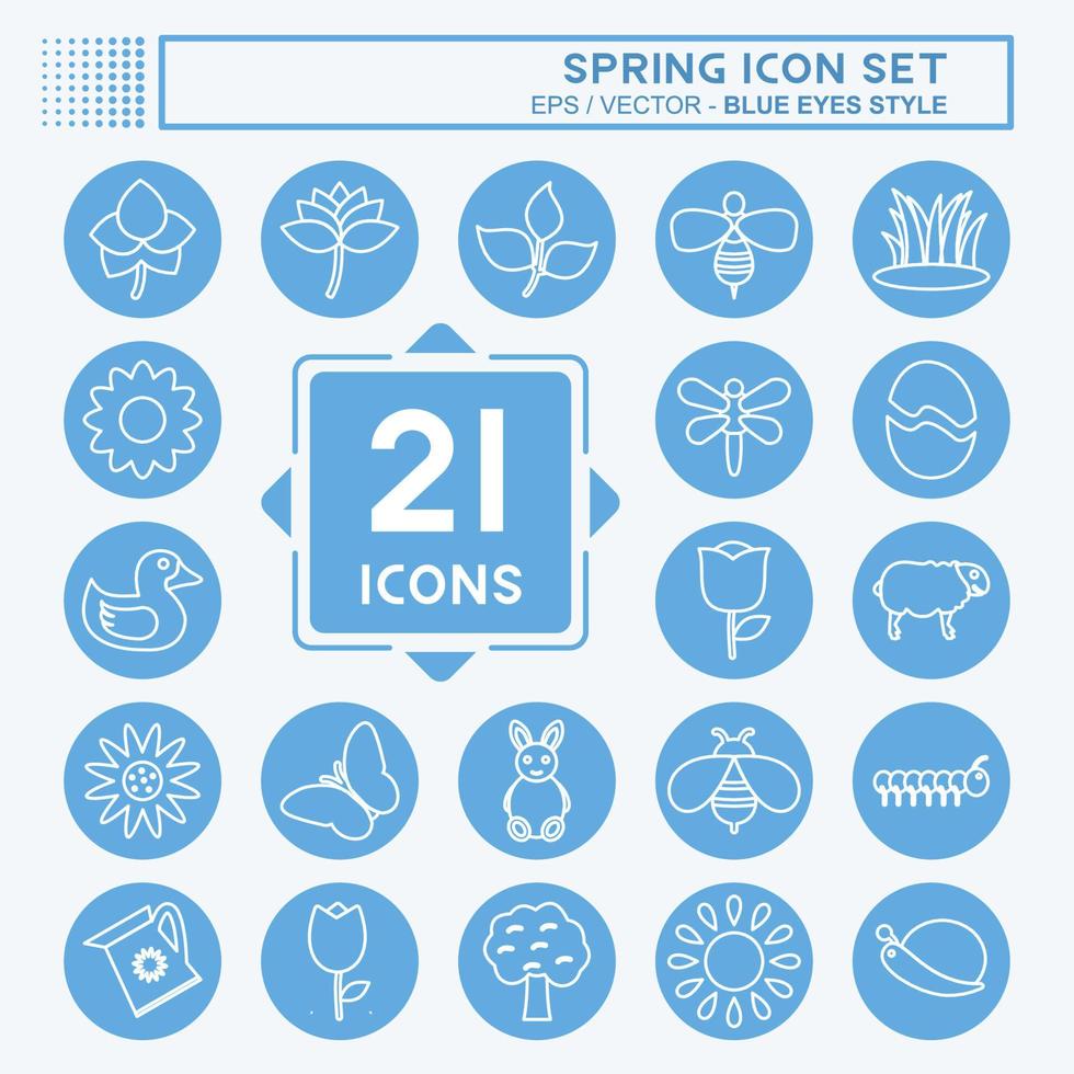 Frühling Icon Set Icon im trendigen blauen Augen-Stil isoliert auf weichem blauem Hintergrund vektor