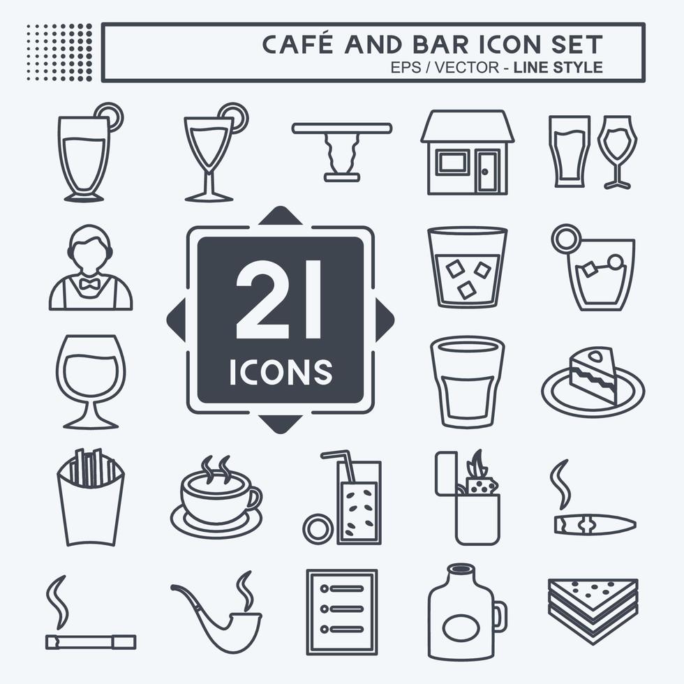 café och bar ikonuppsättning ikon i trendig linjestil isolerad på mjuk blå bakgrund vektor