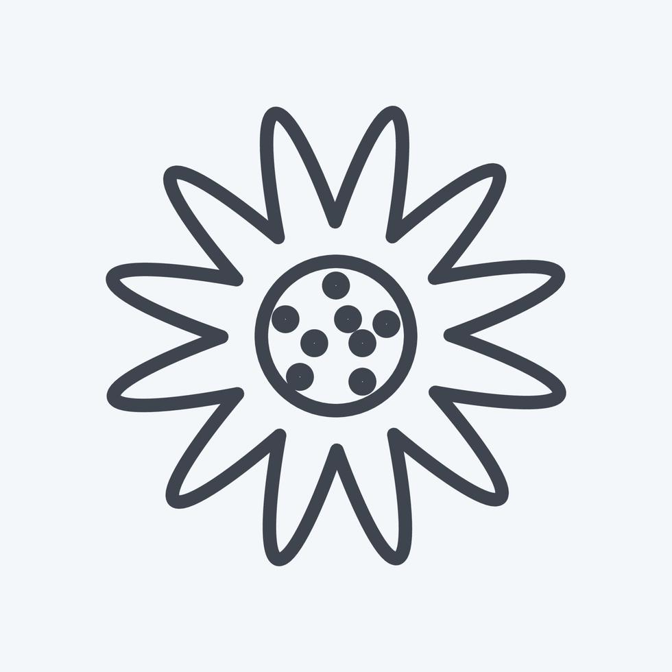 daisy-ikonen i trendig linjestil isolerad på mjuk blå bakgrund vektor