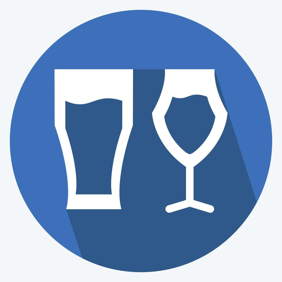Biergläser-Symbol im trendigen langen Schatten-Stil isoliert auf weichem blauem Hintergrund vektor