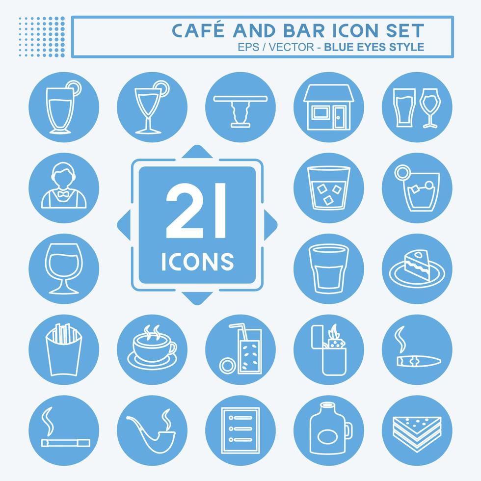 Café- und Bar-Icon-Set-Symbol im trendigen blauen Augen-Stil isoliert auf weichem blauem Hintergrund vektor
