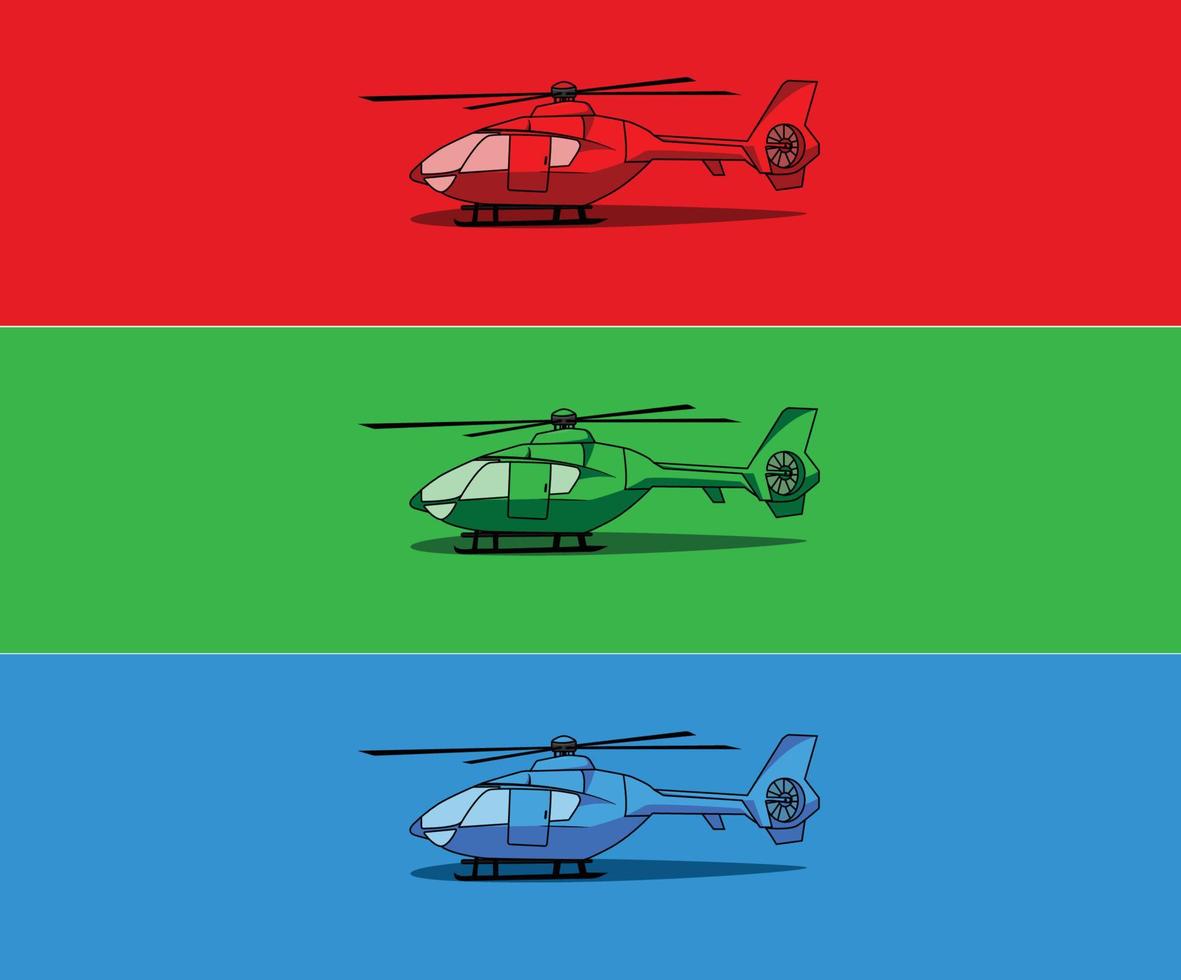tre färger helikoptrar i platt stil vektor