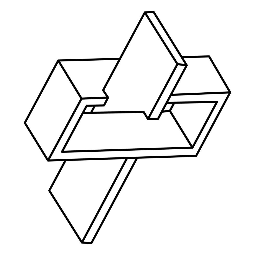 unwirkliche geometrische Figuren. unmögliche Gestalt. Webdesign-Element. Objekt der optischen Täuschung. Escher-Stil. Liniendesign. optische Kunst. vektor