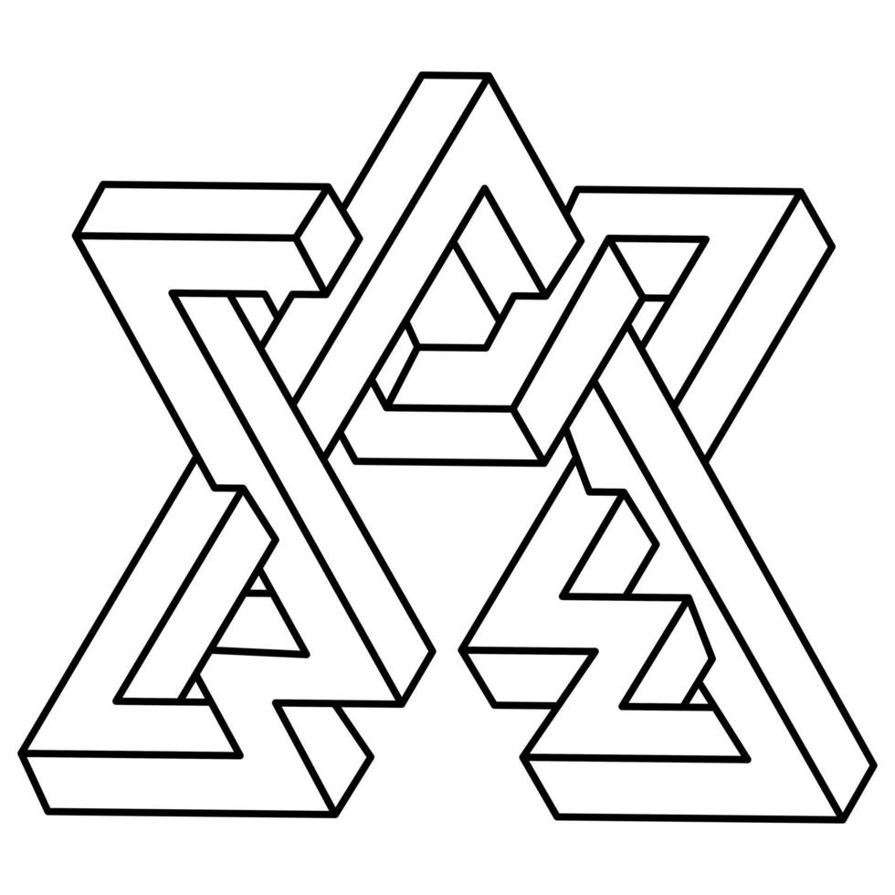 irrationales Objekt. unmögliche geometrische Figur, inspiriert von Escher. isometrische Form. Vektorumriss. Grafikdesign. Figur der Heiligen Geometrie. Objekt der optischen Täuschung. Op-Art. Strichzeichnungen. vektor