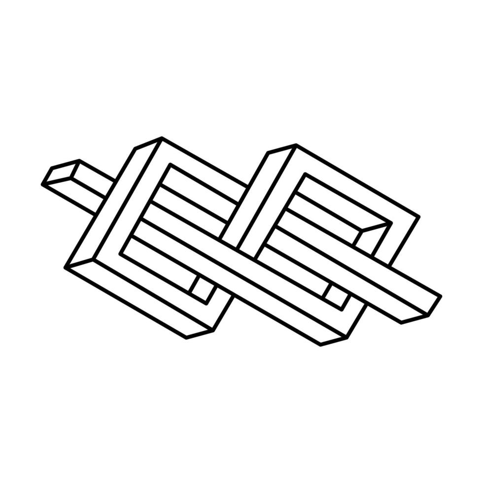 Formen der optischen Täuschung. abstraktes ewiges geometrisches Objekt. unmögliche endlose Umrissfigur. optische Kunst. unmögliches Geometriesymbol. Strichzeichnungen. vektor