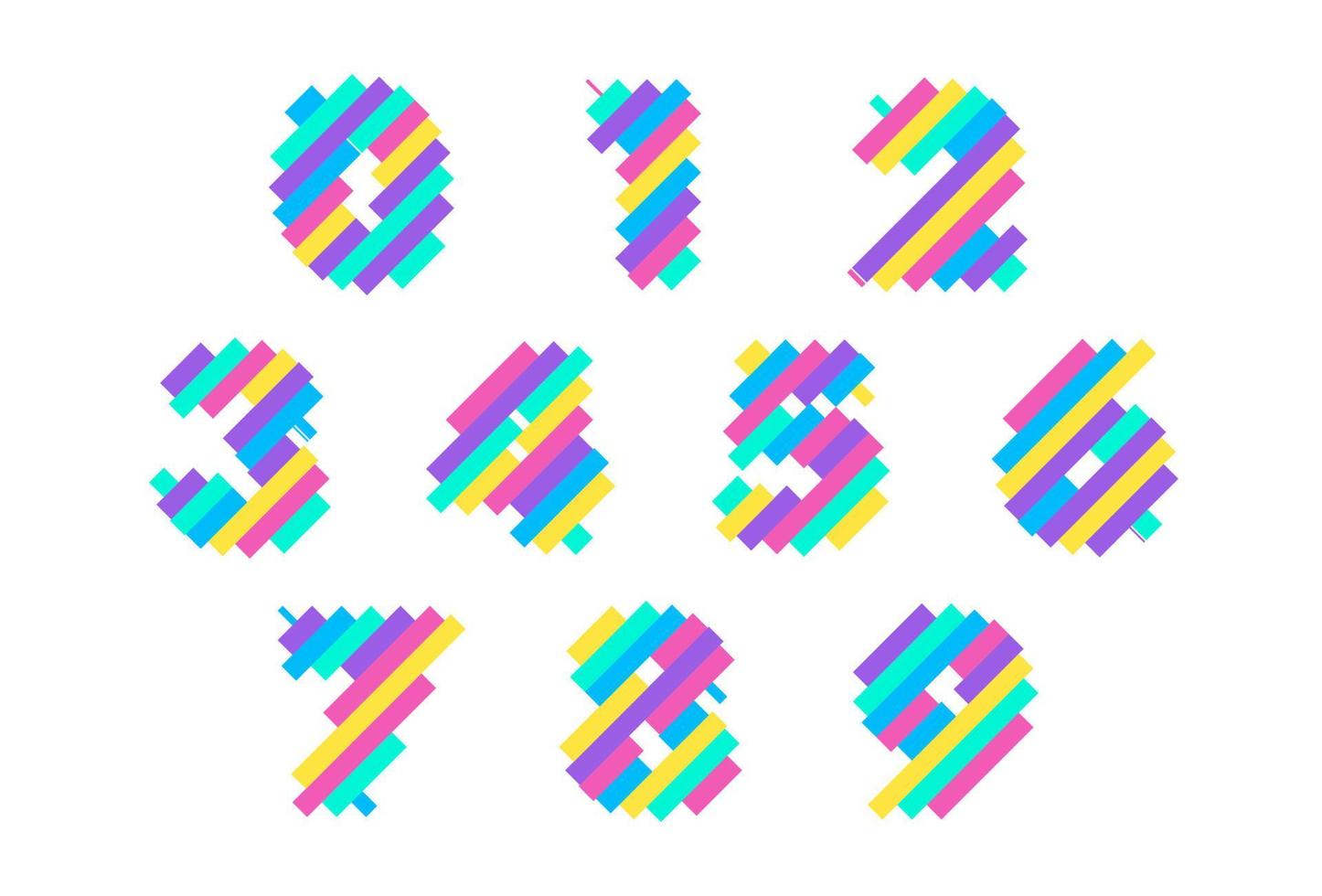 uppsättning färgglada moderna pixlar noll till nio nummer logotyp designmall. kreativ teknik ikon symbol element vektor illustration perfekt för din visuella identitet.