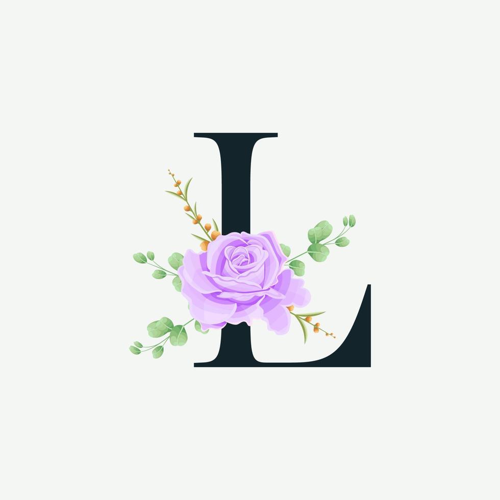 vackra l alfabetet med blommig logotyp dekoration mall. lyx typsnitt med gröna blad emblem botaniska vektorillustration. vektor