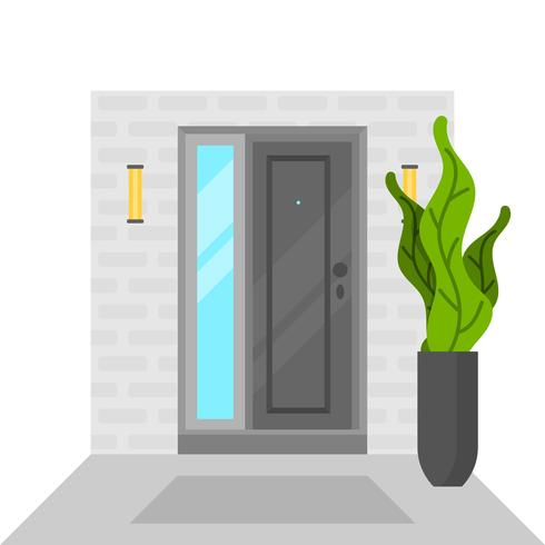 Platt dörrhus med grön växt vektor