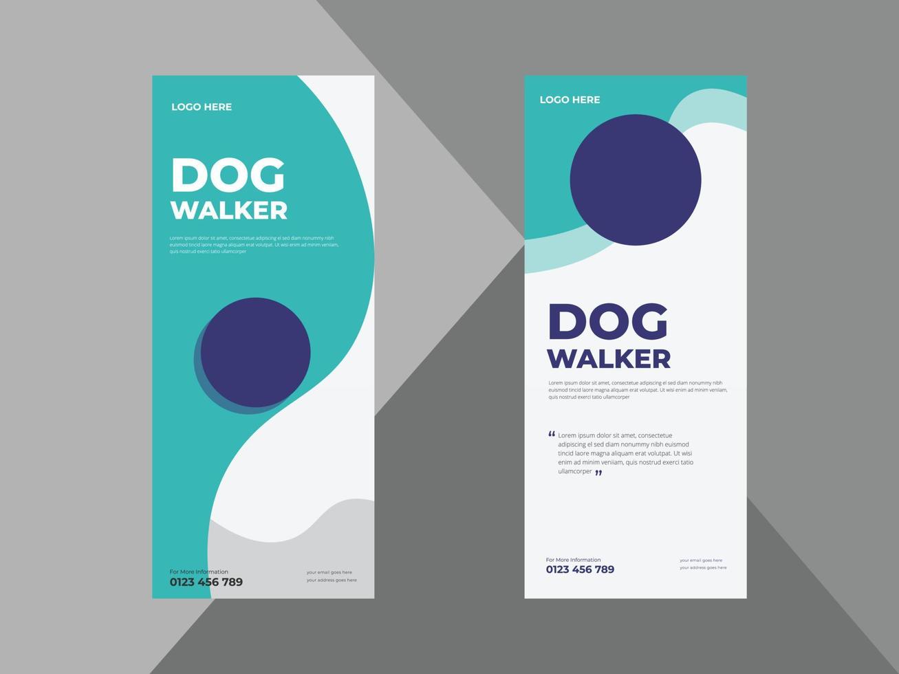 hund rollator tjänst roll up banner design. husdjursvandringstjänst affisch broschyr designmallbunt, flyer, affisch, tryckfärdig, vektor