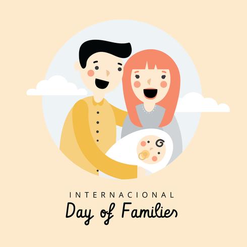 Nette Familie mit Mamma, Vati und Neugeborenem zum internationalen Tag der Familien vektor