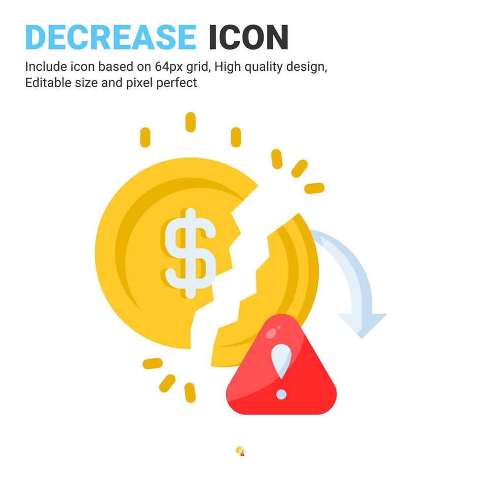 minska ikonen vektor med platt färg stil isolerad på vit bakgrund. vektor illustration kris, inflation tecken symbol ikon koncept för företag, finans, industri, företag, webb och projekt