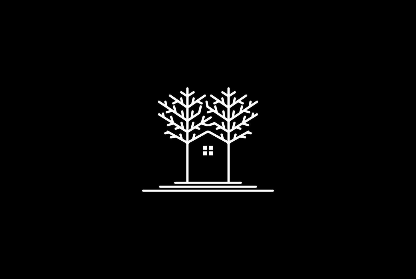 Haushütte Baum Waldlinie Immobilien Logo Design Vektor