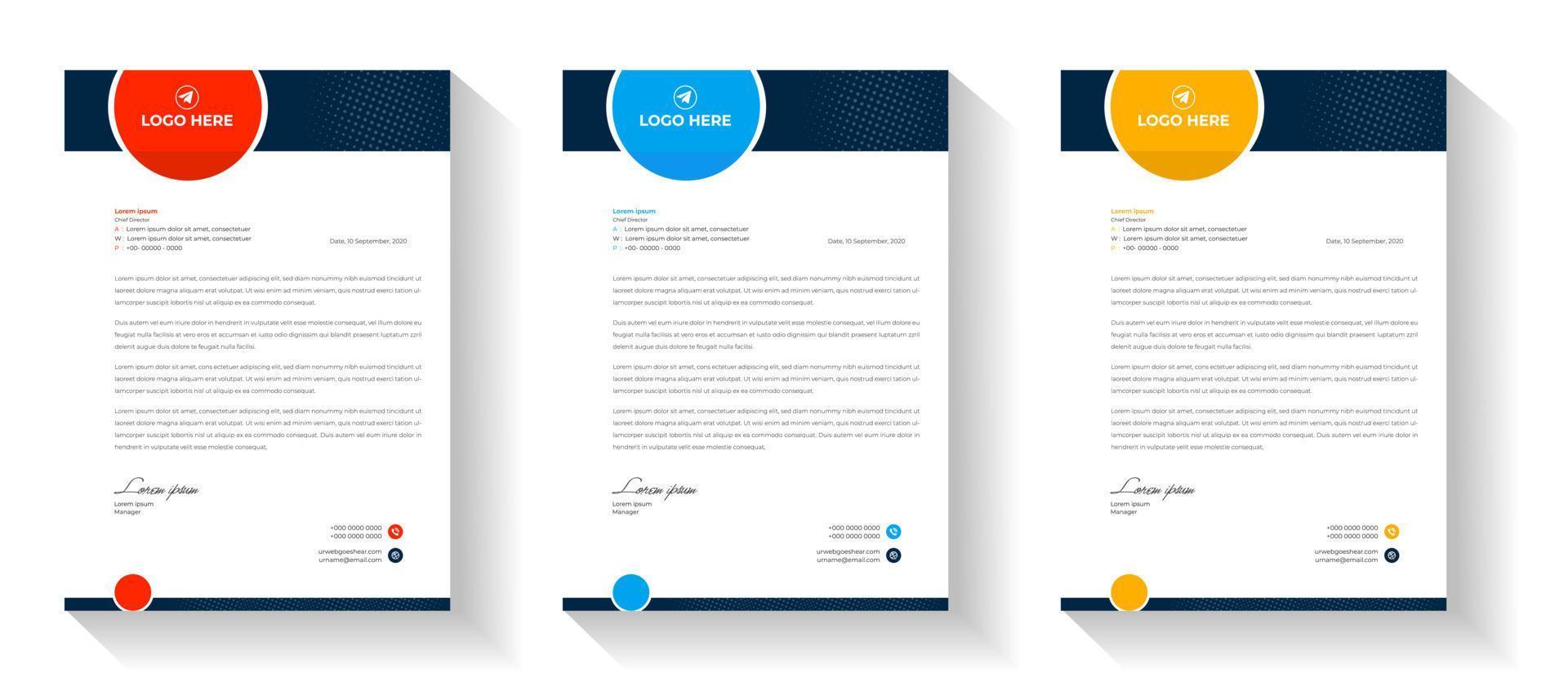 företags moderna brevpapper designmall med blå, gul och orange färg. kreativ modern brevhuvud designmall för ditt projekt. brevhuvud, brevhuvud, enkel brevhuvuddesign. vektor