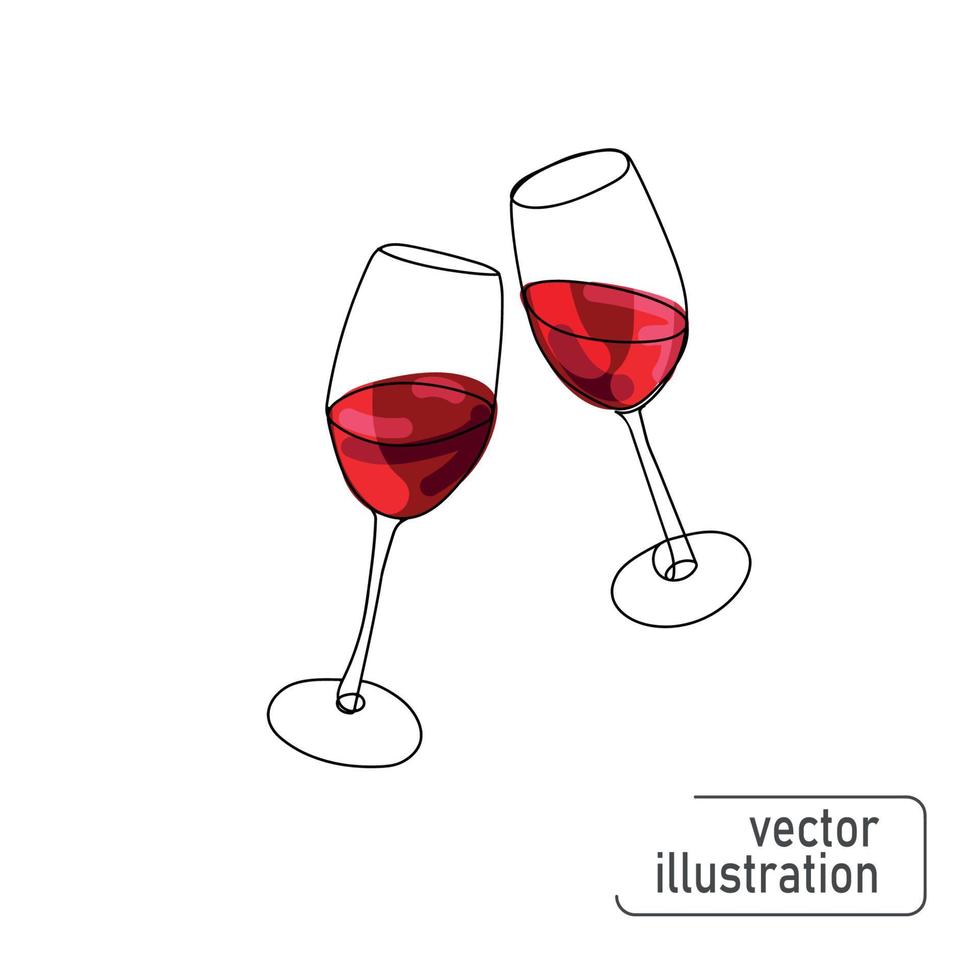 två glas vin på en vit bakgrund. vektor illustration med glas rött vin i sktch stil hand drawing. great design för alla ändamål. vektor illustration