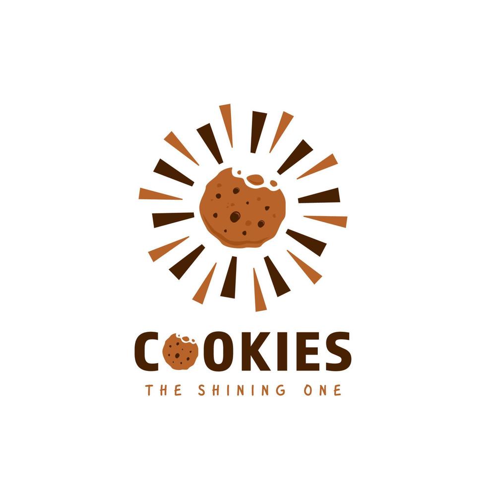 glänsande krispigt biten choklad cookies cookie snack logotyp vektor ikon symbol i rolig stil