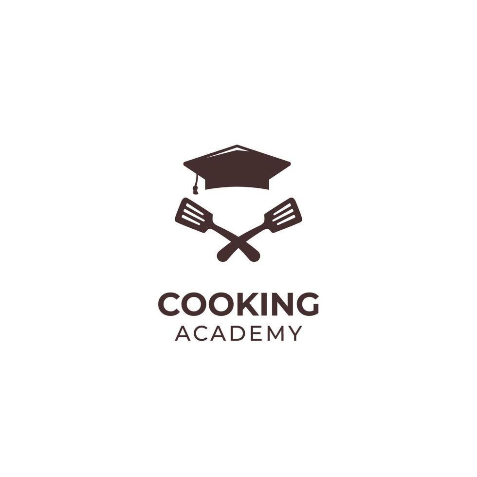 matlagning skola akademi logotyp ikon symbol med spatel och examen krona hatt vektor