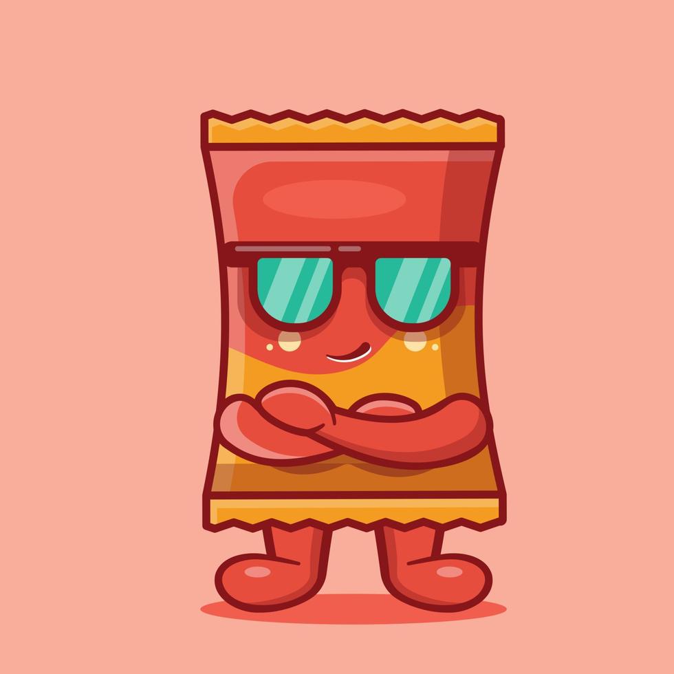 Super cooles Snack-Chip-Charakter-Maskottchen isolierte Karikatur im flachen Stil vektor