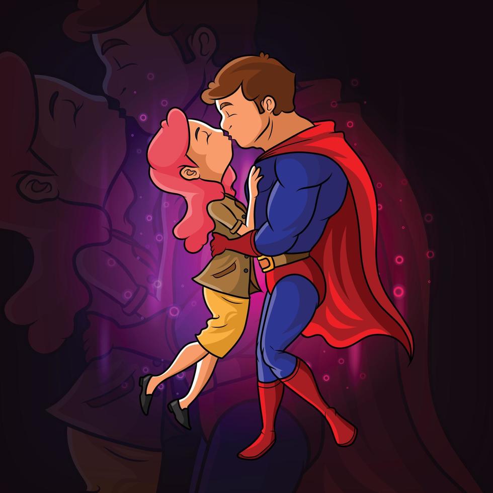 superhjälten som kysser den vackra flickan vektor