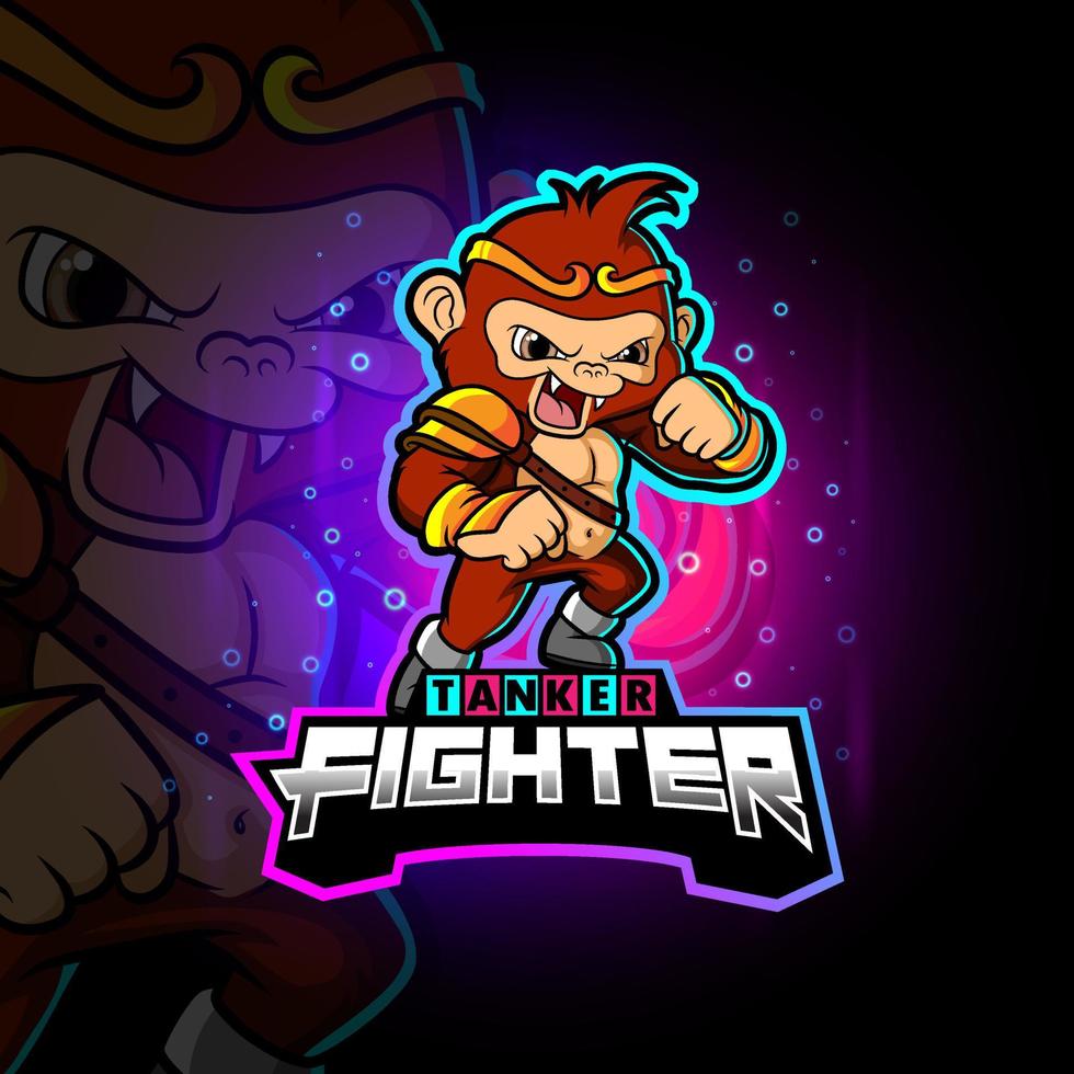 den arga fighter monkey esport maskot design vektor