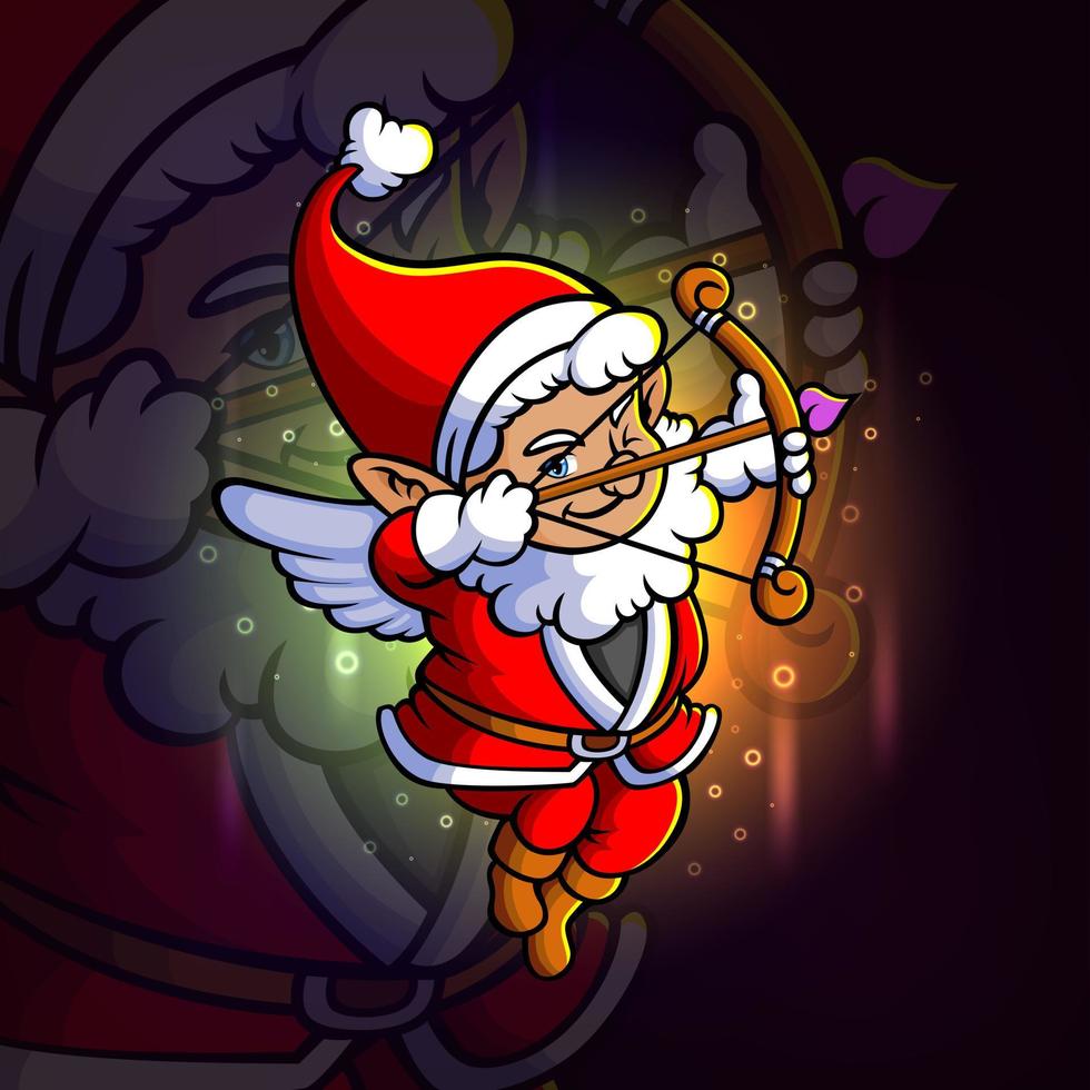 jultomten cupid håller en love arrow esport-logotypdesign vektor