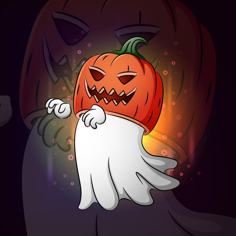 der Geist mit Halloween-Kürbis-Esport-Logo-Design vektor
