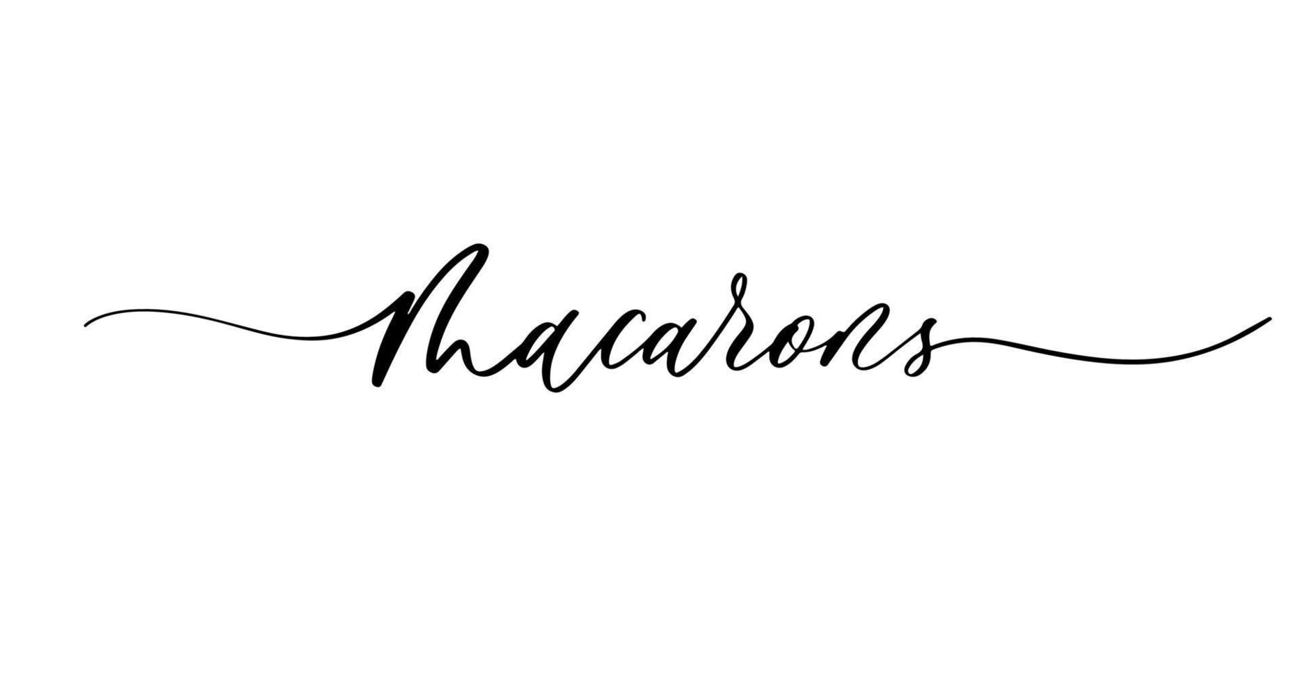 Macarons-Schriftzug-Logo. Lineare Kalligraphie-Inschrift von Macarons Store auf weißem Hintergrund. vektor