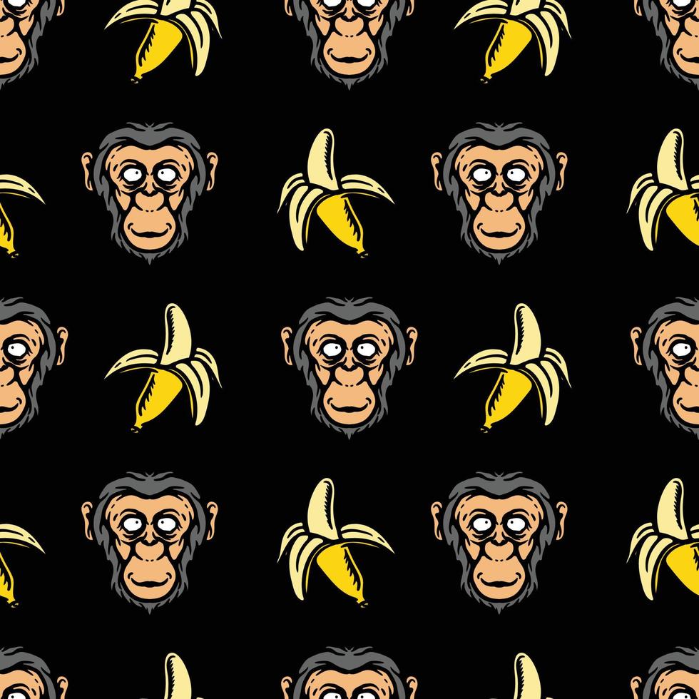 sömlösa mönster av en schimpans och banan vektor