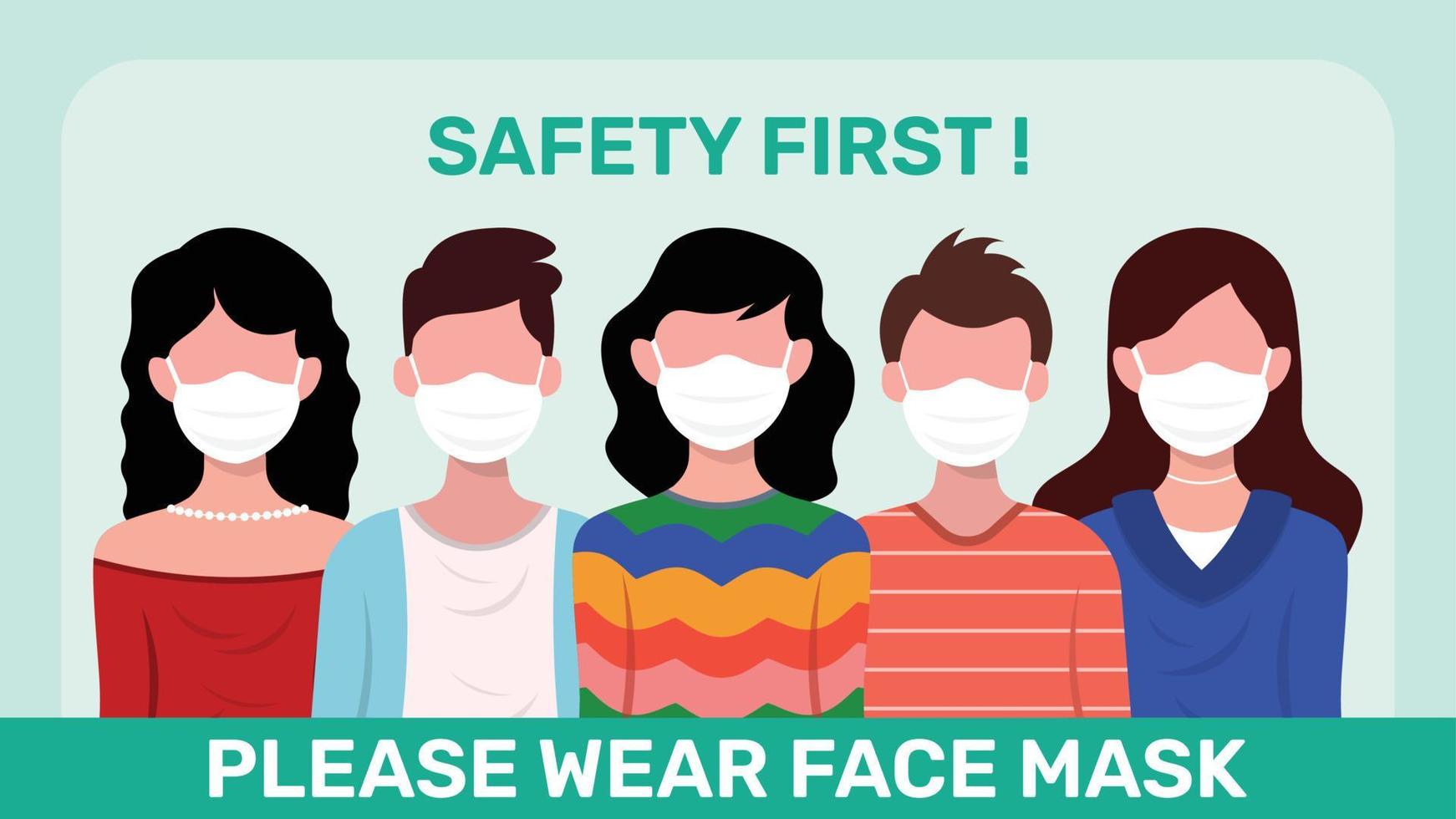Gruppe von Menschen, die medizinische Masken tragen, um Corona-Virus, Weltverschmutzung zu verhindern vektor