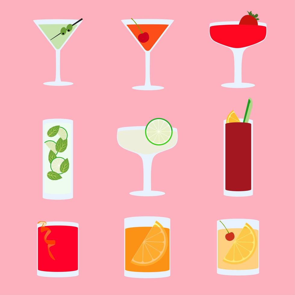 Reihe von Cocktails. frisches Getränk im Sommer vektor