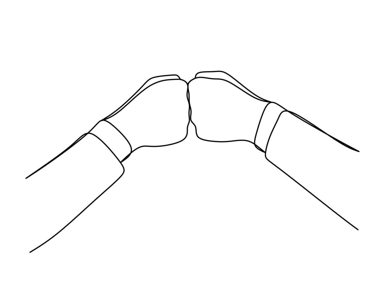 kontinuerlig linjeteckning av samarbete knytnäve bula. vektor illustration